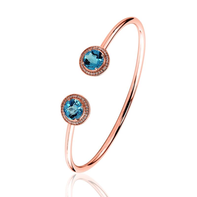 Auriya 4ct Swiss-Blue Topaz Gold over Silver Bangle Bracelet with Diamond Accents