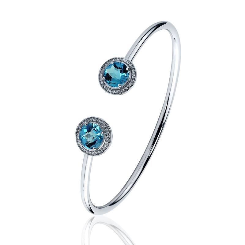 Auriya 4ct Swiss-Blue Topaz Gold over Silver Bangle Bracelet with Diamond Accents