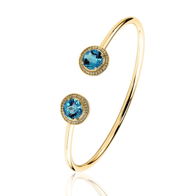 Auriya 4ct Swiss-Blue Topaz Gold over Silver Bangle Bracelet with Diamond Accents