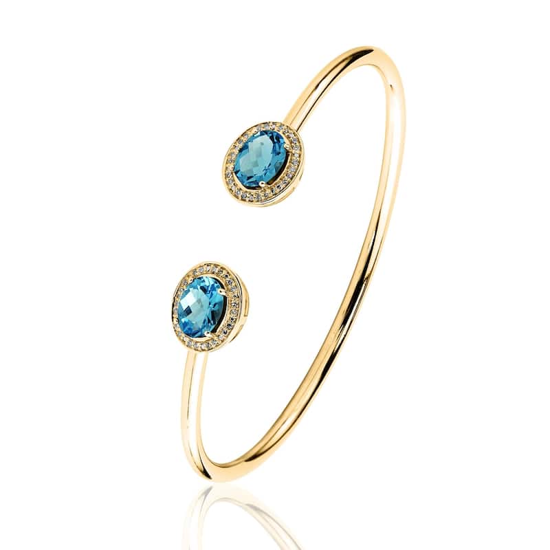 Auriya 2 1/2ct Oval Swiss Blue Topaz Gold over Silver Bangle Bracelet with Diamond Accents