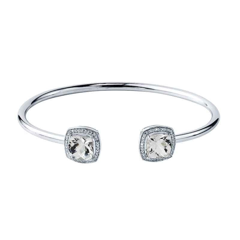 Auriya 5ct Cushion-Cut White Topaz Gold over Silver Bangle Bracelet with Diamond Accents