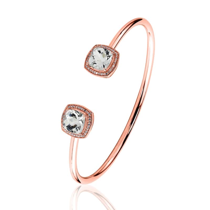 Auriya 5ct Cushion-Cut White Topaz Gold over Silver Bangle Bracelet with Diamond Accents