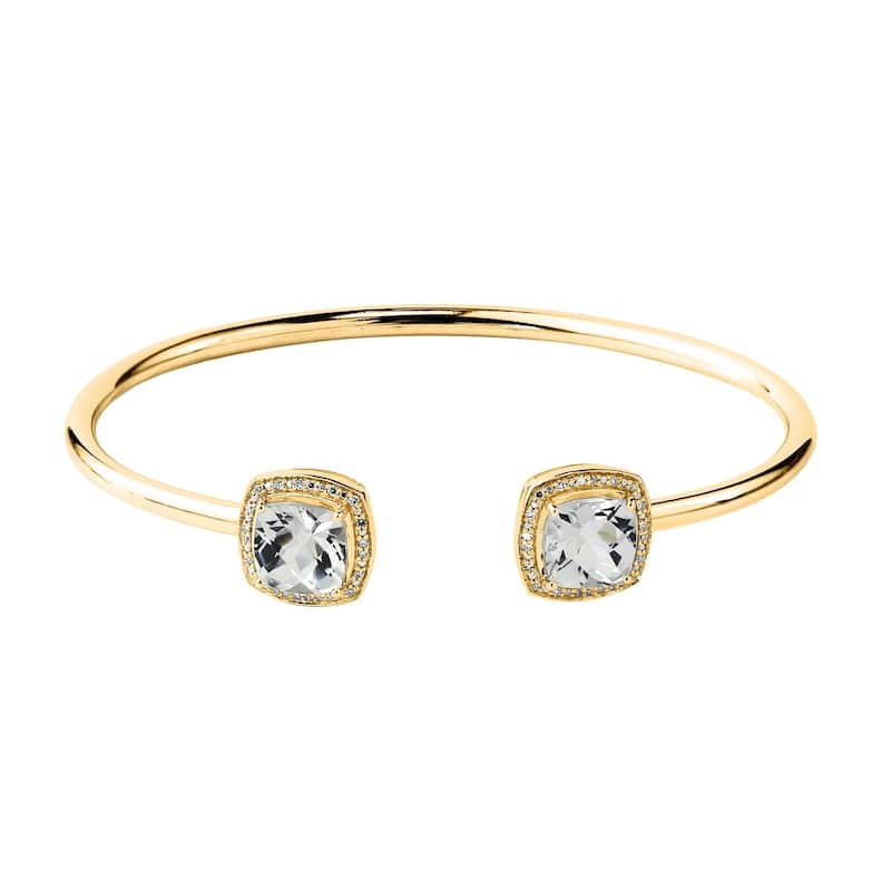 Auriya 5ct Cushion-Cut White Topaz Gold over Silver Bangle Bracelet with Diamond Accents