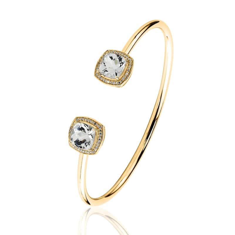 Auriya 5ct Cushion-Cut White Topaz Gold over Silver Bangle Bracelet with Diamond Accents