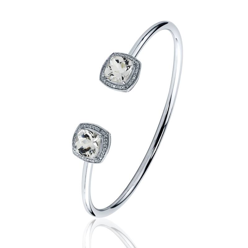 Auriya 5ct Cushion-Cut White Topaz Gold over Silver Bangle Bracelet with Diamond Accents