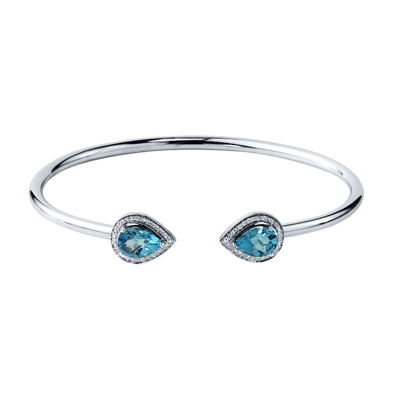 Auriya 2 1/2ct Pear-cut Swiss-Blue Topaz Gold over Silver Bangle Bracelet with Diamond Accents