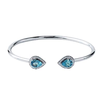 Auriya 2 1/2ct Pear-cut Swiss-Blue Topaz Gold over Silver Bangle Bracelet with Diamond Accents