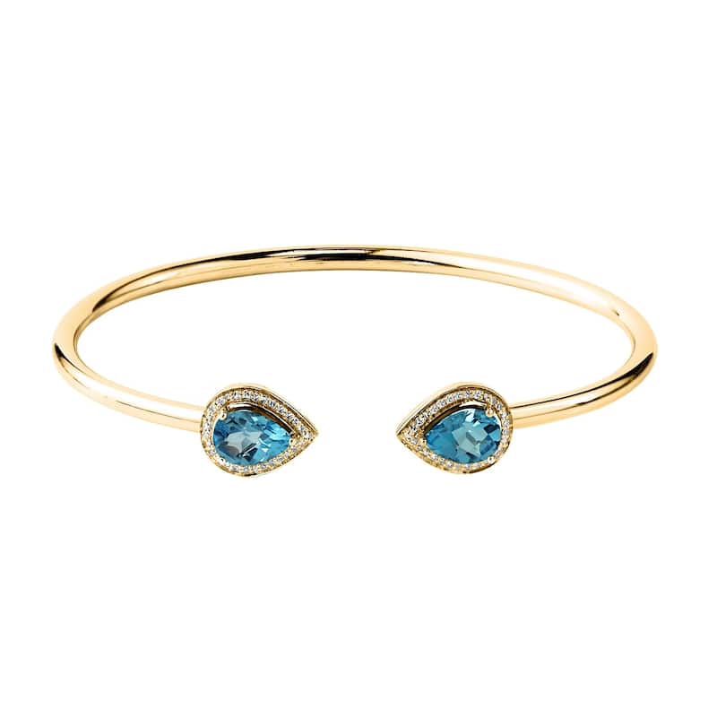 Auriya 2 1/2ct Pear-cut Swiss-Blue Topaz Gold over Silver Bangle Bracelet with Diamond Accents