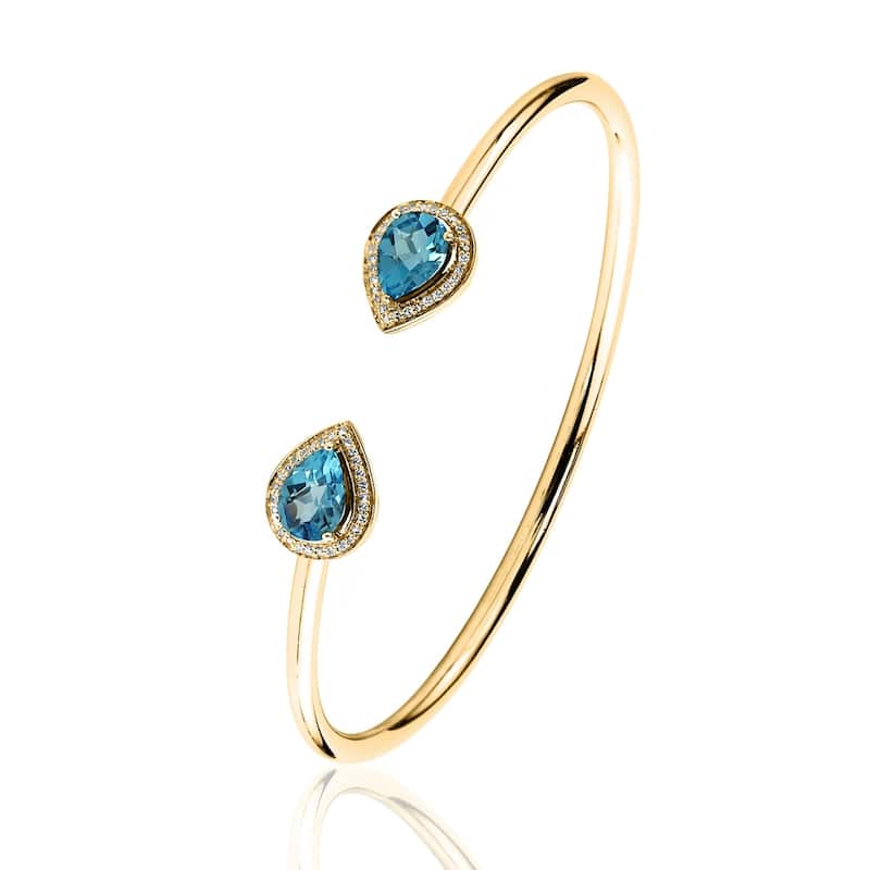 Auriya 2 1/2ct Pear-cut Swiss-Blue Topaz Gold over Silver Bangle Bracelet with Diamond Accents