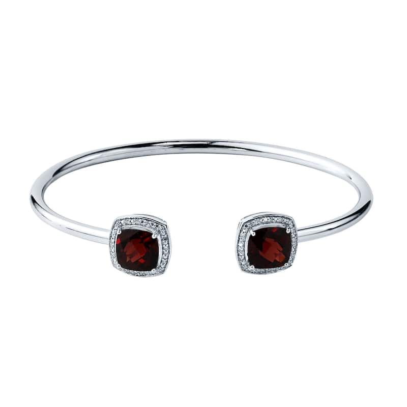 Auriya 5ct Cushion-Cut Red Garnet Gold over Silver Bangle Bracelet with Diamond Accents