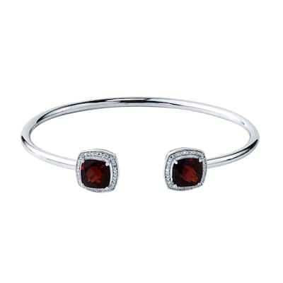 Auriya 5ct Cushion-Cut Red Garnet Gold over Silver Bangle Bracelet with Diamond Accents
