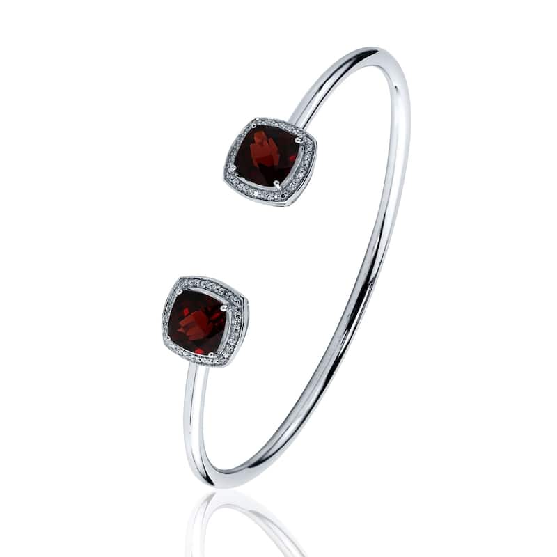 Auriya 5ct Cushion-Cut Red Garnet Gold over Silver Bangle Bracelet with Diamond Accents