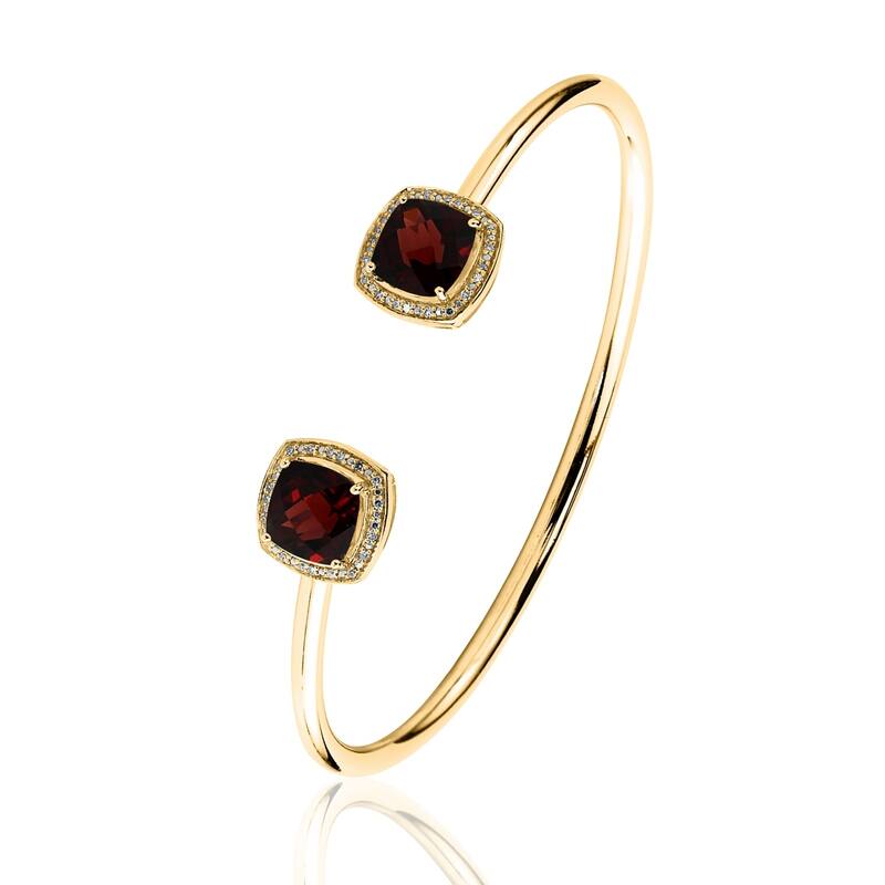 Auriya 5ct Cushion-Cut Red Garnet Gold over Silver Bangle Bracelet with Diamond Accents