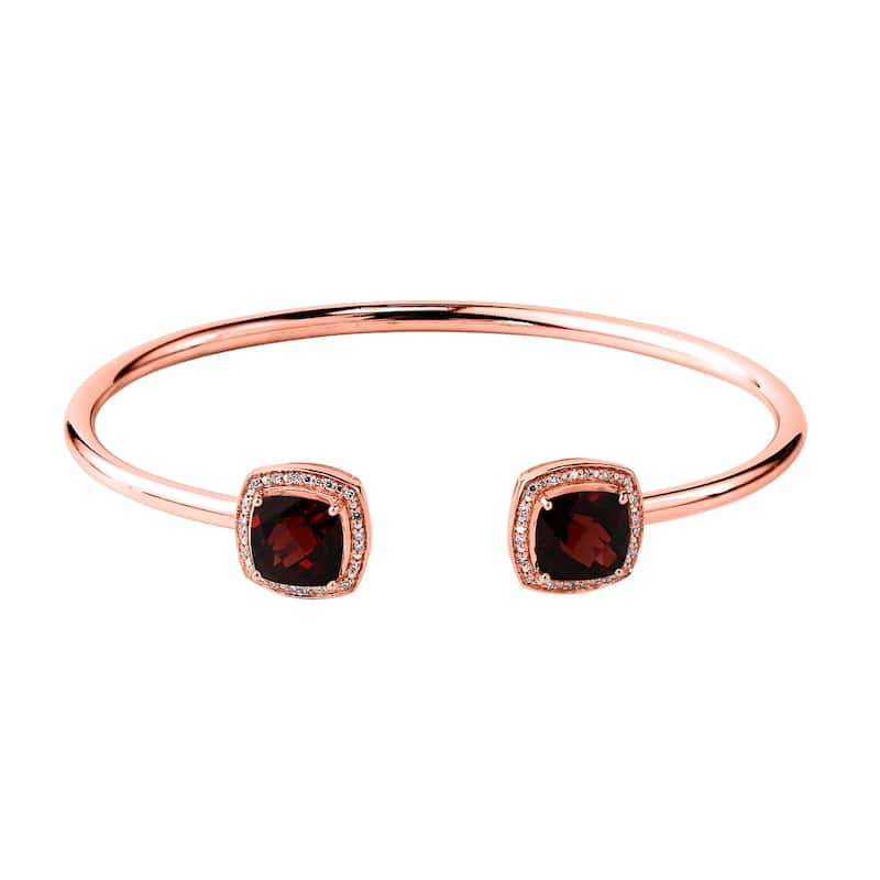 Auriya 5ct Cushion-Cut Red Garnet Gold over Silver Bangle Bracelet with Diamond Accents