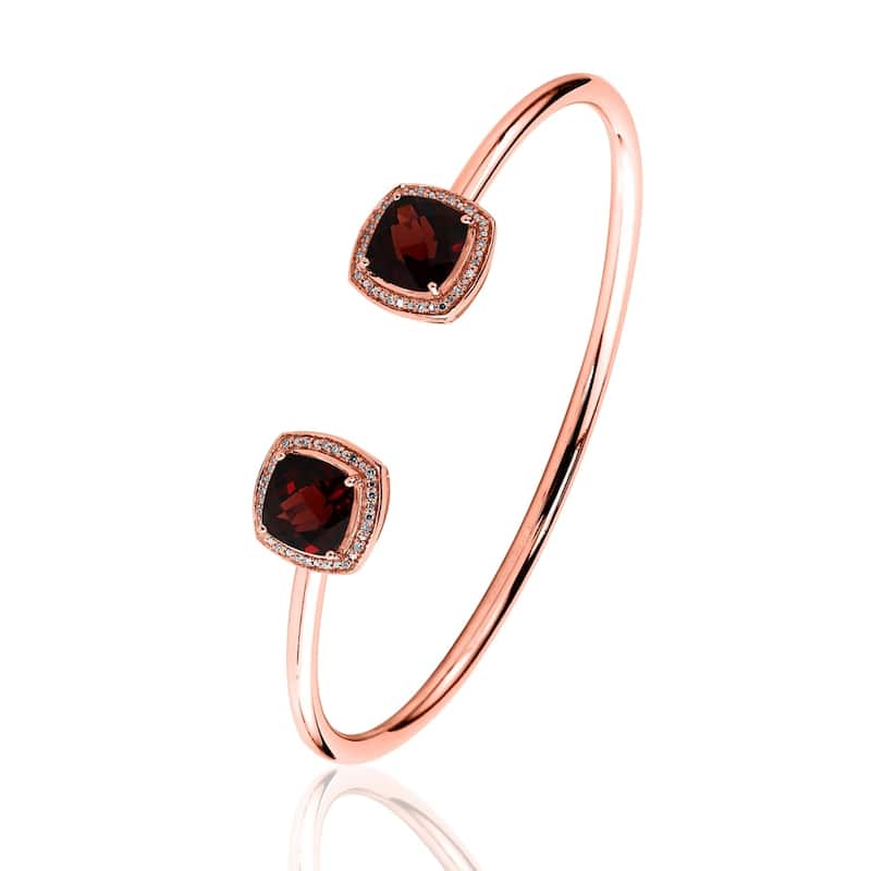 Auriya 5ct Cushion-Cut Red Garnet Gold over Silver Bangle Bracelet with Diamond Accents
