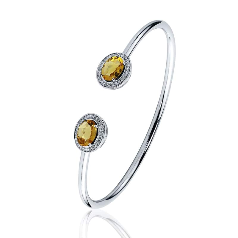 Auriya 2ct Oval Yellow Citrine Gold over Silver Bangle Bracelet with Diamond Accents