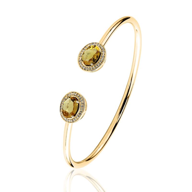 Auriya 2ct Oval Yellow Citrine Gold over Silver Bangle Bracelet with Diamond Accents
