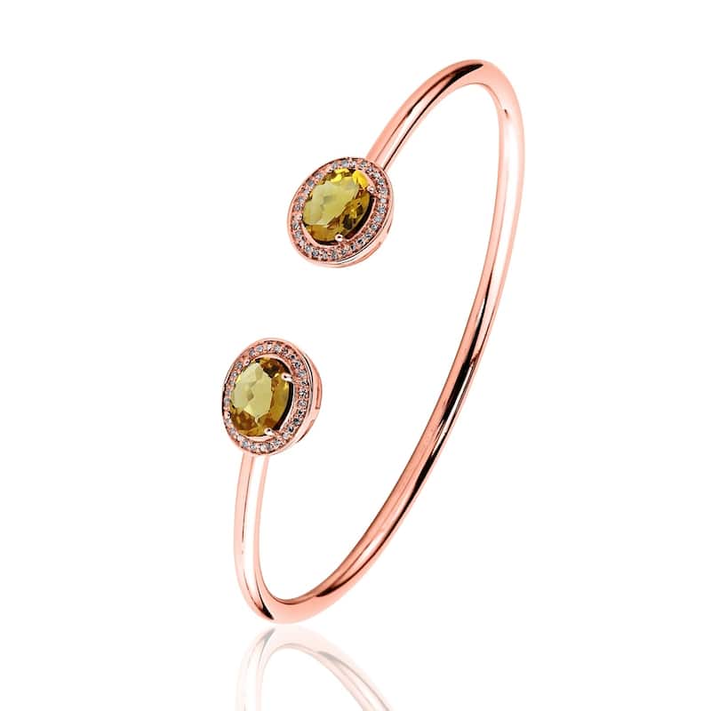 Auriya 2ct Oval Yellow Citrine Gold over Silver Bangle Bracelet with Diamond Accents