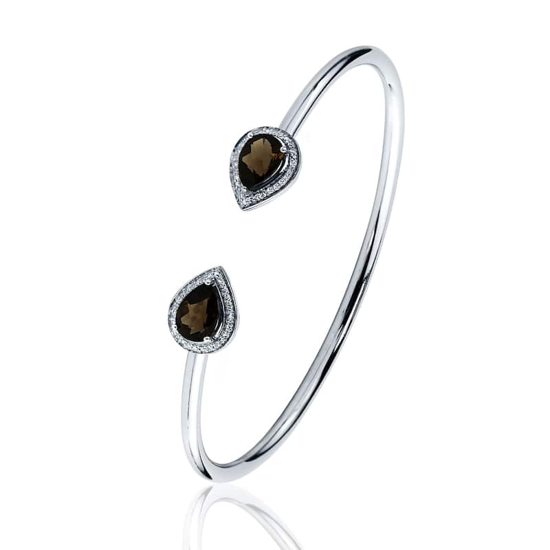 Auriya 2ct Pear-cut Smoky Quartz Gold over Silver Bangle Bracelet with Diamond Accents