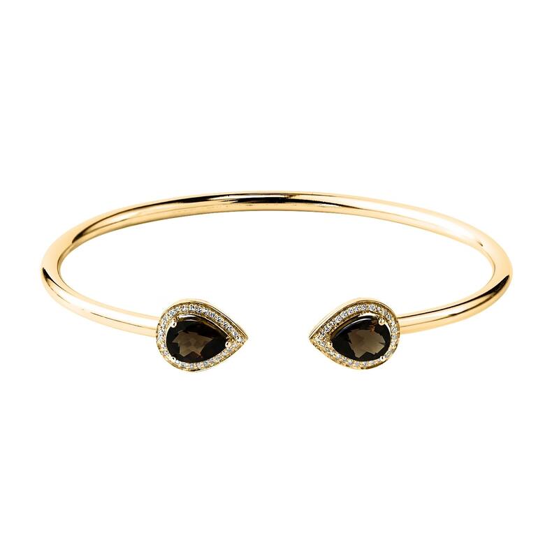 Auriya 2ct Pear-cut Smoky Quartz Gold over Silver Bangle Bracelet with Diamond Accents