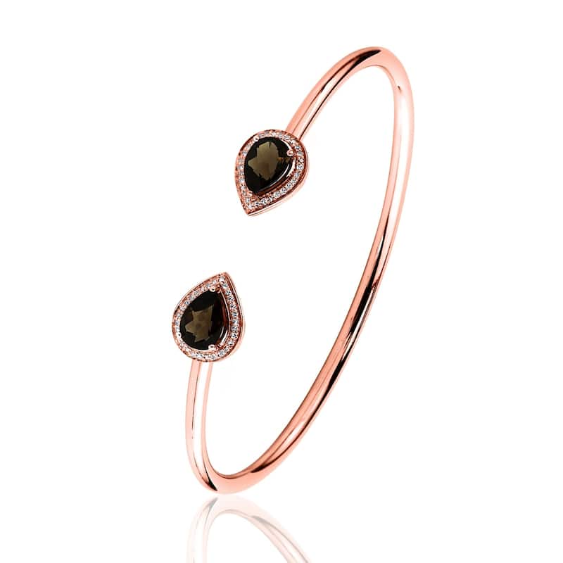 Auriya 2ct Pear-cut Smoky Quartz Gold over Silver Bangle Bracelet with Diamond Accents