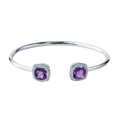 Auriya 4ct Cushion Purple Amethyst Gold over Silver Bangle Bracelet with Diamond Accents