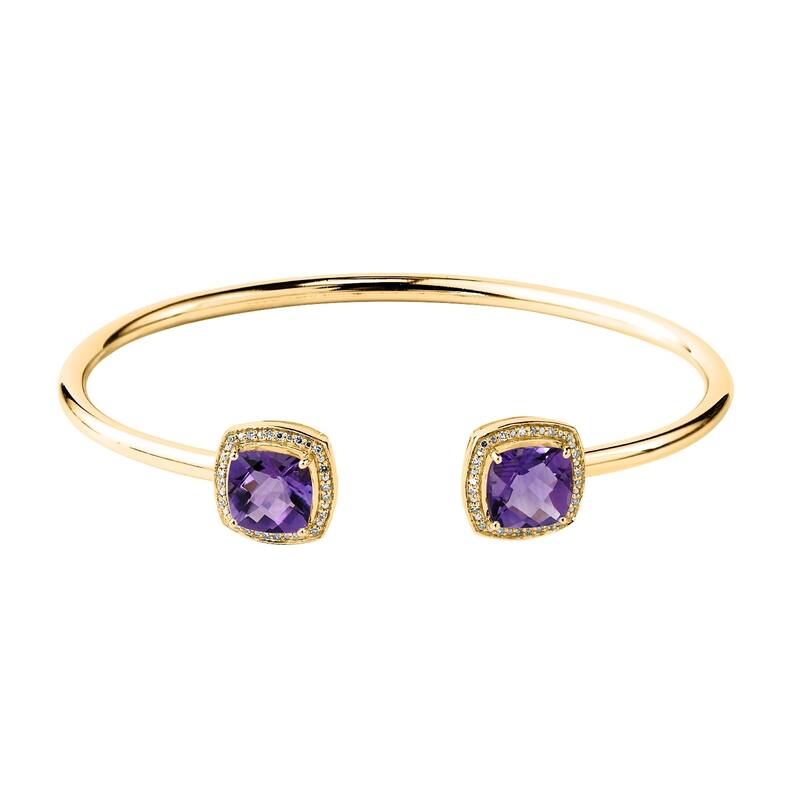 Auriya 4ct Cushion Purple Amethyst Gold over Silver Bangle Bracelet with Diamond Accents