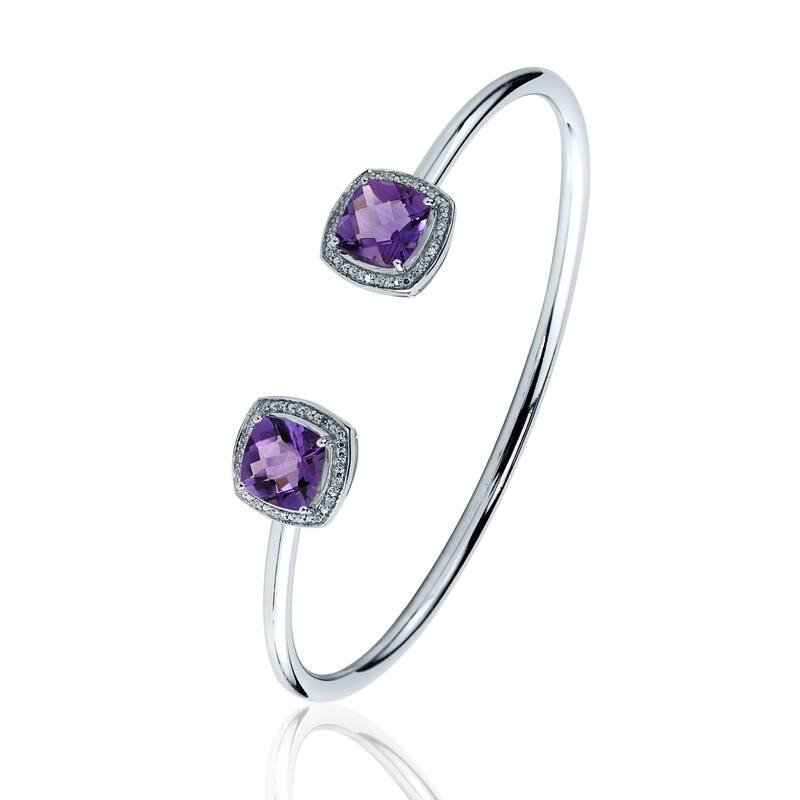 Auriya 4ct Cushion Purple Amethyst Gold over Silver Bangle Bracelet with Diamond Accents