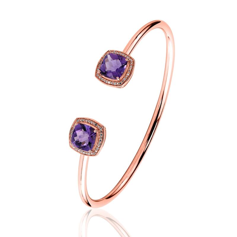 Auriya 4ct Cushion Purple Amethyst Gold over Silver Bangle Bracelet with Diamond Accents
