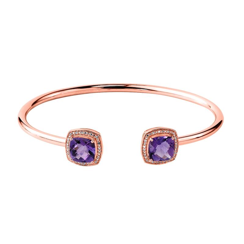 Auriya 4ct Cushion Purple Amethyst Gold over Silver Bangle Bracelet with Diamond Accents