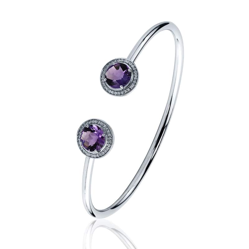 Auriya 3ct Purple Amethyst Gold over Silver Bangle Bracelet with Diamond Accents