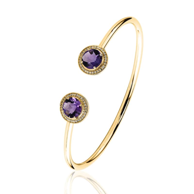 Auriya 3ct Purple Amethyst Gold over Silver Bangle Bracelet with Diamond Accents