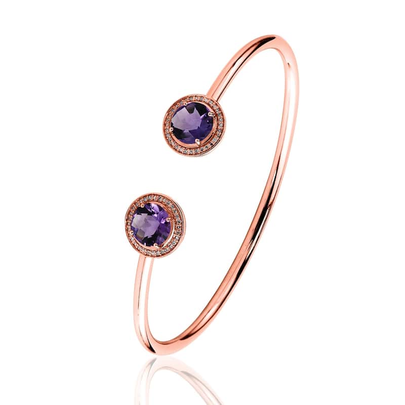 Auriya 3ct Purple Amethyst Gold over Silver Bangle Bracelet with Diamond Accents