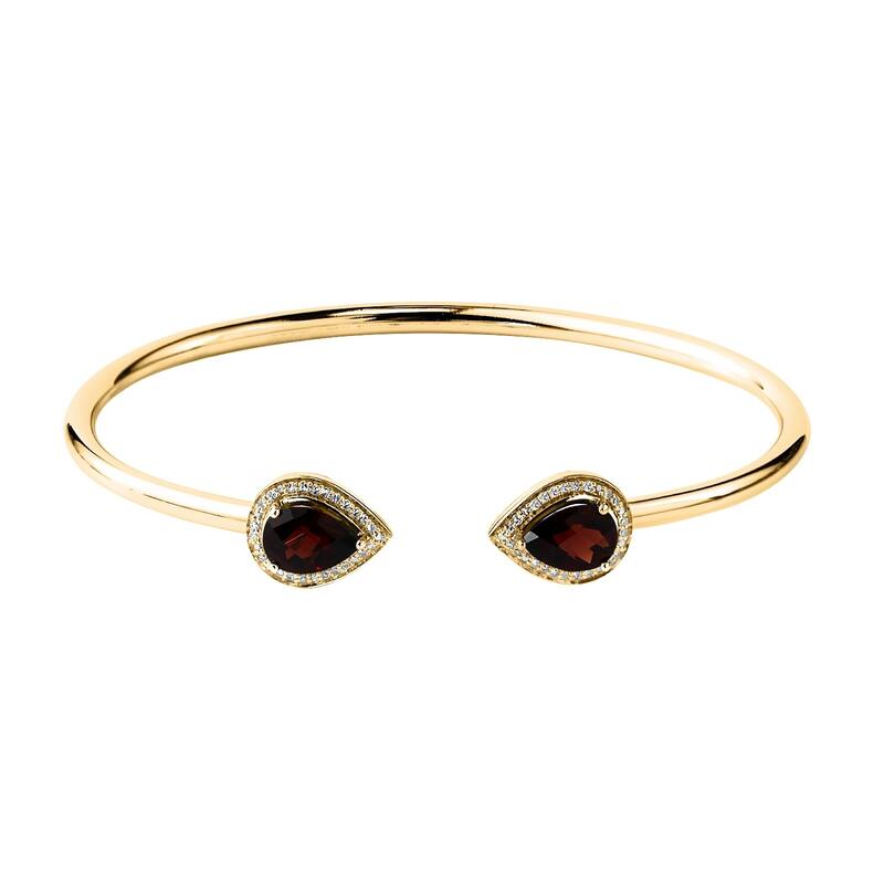 Auriya 2 3/4ct Pear-cut Red Garnet Gold over Silver Bangle Bracelet with Diamond Accents