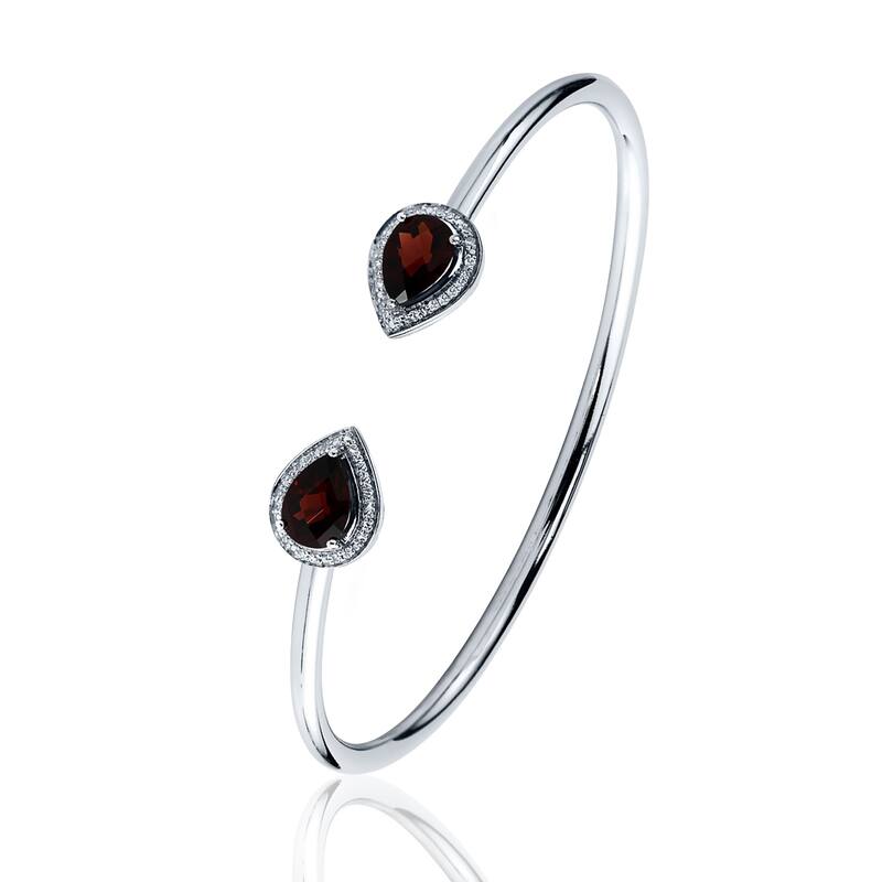 Auriya 2 3/4ct Pear-cut Red Garnet Gold over Silver Bangle Bracelet with Diamond Accents