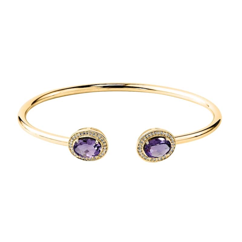 Auriya 2ct Oval Purple Amethyst Gold over Silver Bangle Bracelet with Diamond Accents