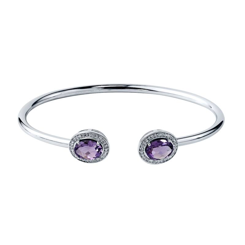 Auriya 2ct Oval Purple Amethyst Gold over Silver Bangle Bracelet with Diamond Accents