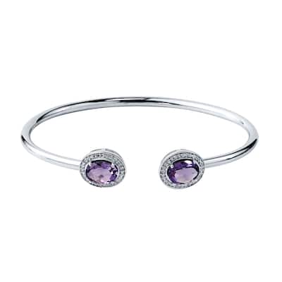 Auriya 2ct Oval Purple Amethyst Gold over Silver Bangle Bracelet with Diamond Accents