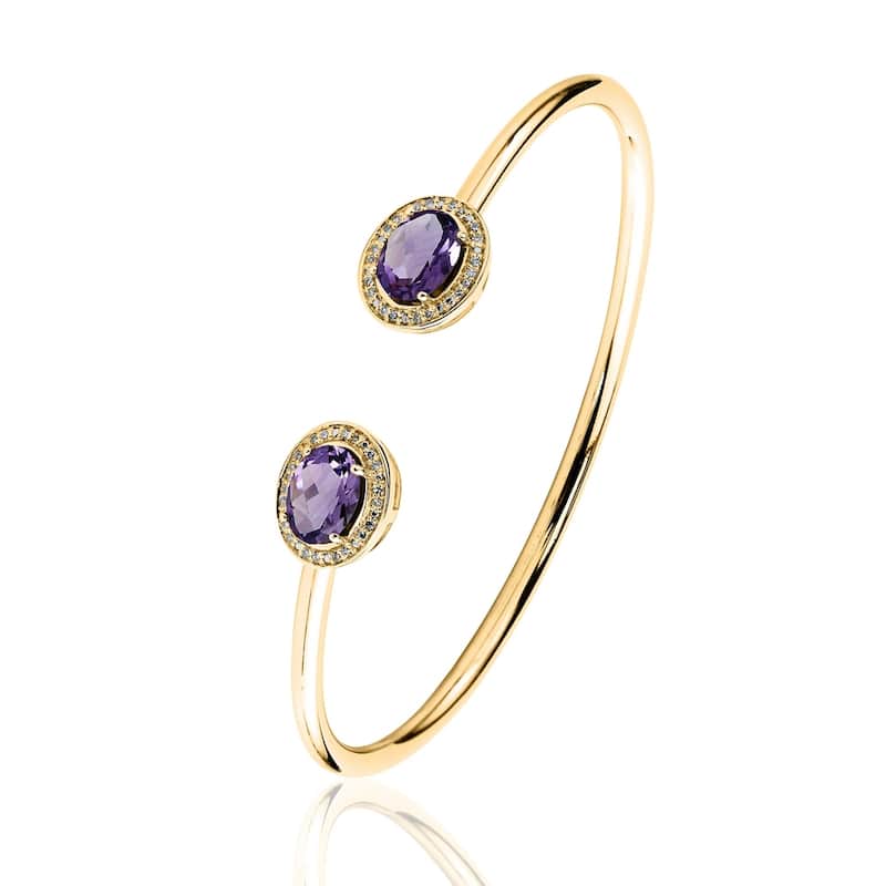 Auriya 2ct Oval Purple Amethyst Gold over Silver Bangle Bracelet with Diamond Accents