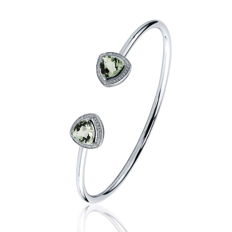Auriya 3 1/2ct Green Trillion-Cut Amethyst Gold over Silver Bangle Bracelet with Diamond Accents