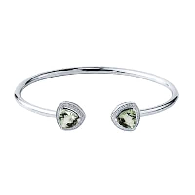 Auriya 3 1/2ct Green Trillion-Cut Amethyst Gold over Silver Bangle Bracelet with Diamond Accents