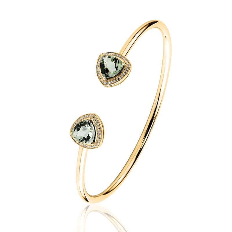 Auriya 3 1/2ct Green Trillion-Cut Amethyst Gold over Silver Bangle Bracelet with Diamond Accents
