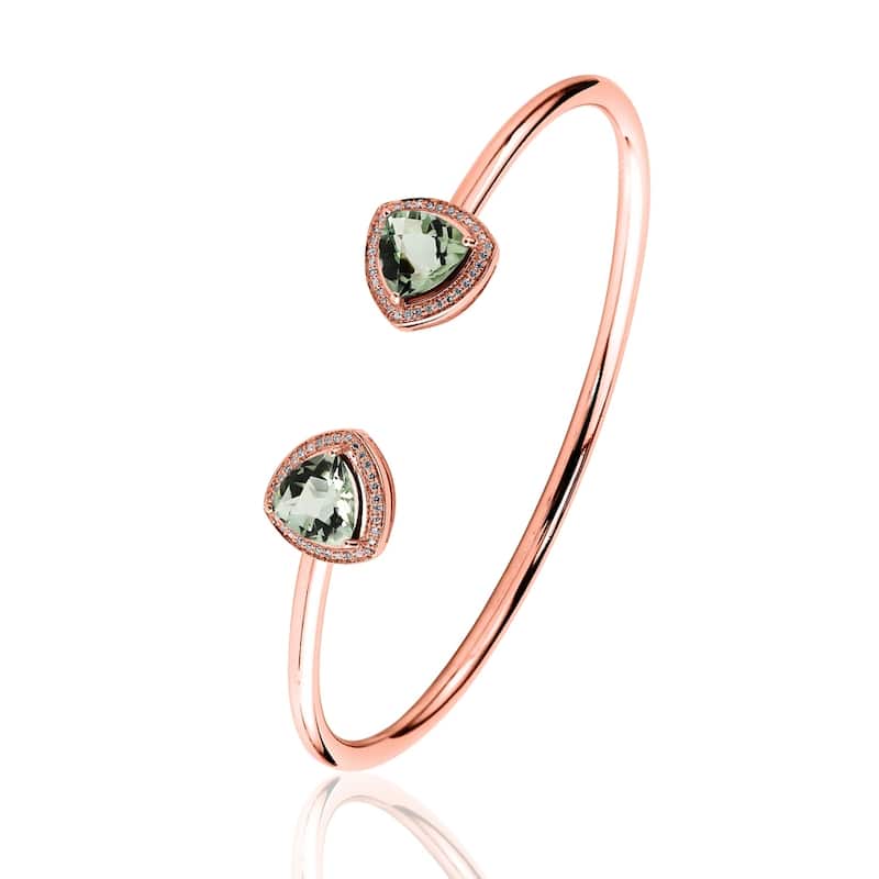 Auriya 3 1/2ct Green Trillion-Cut Amethyst Gold over Silver Bangle Bracelet with Diamond Accents