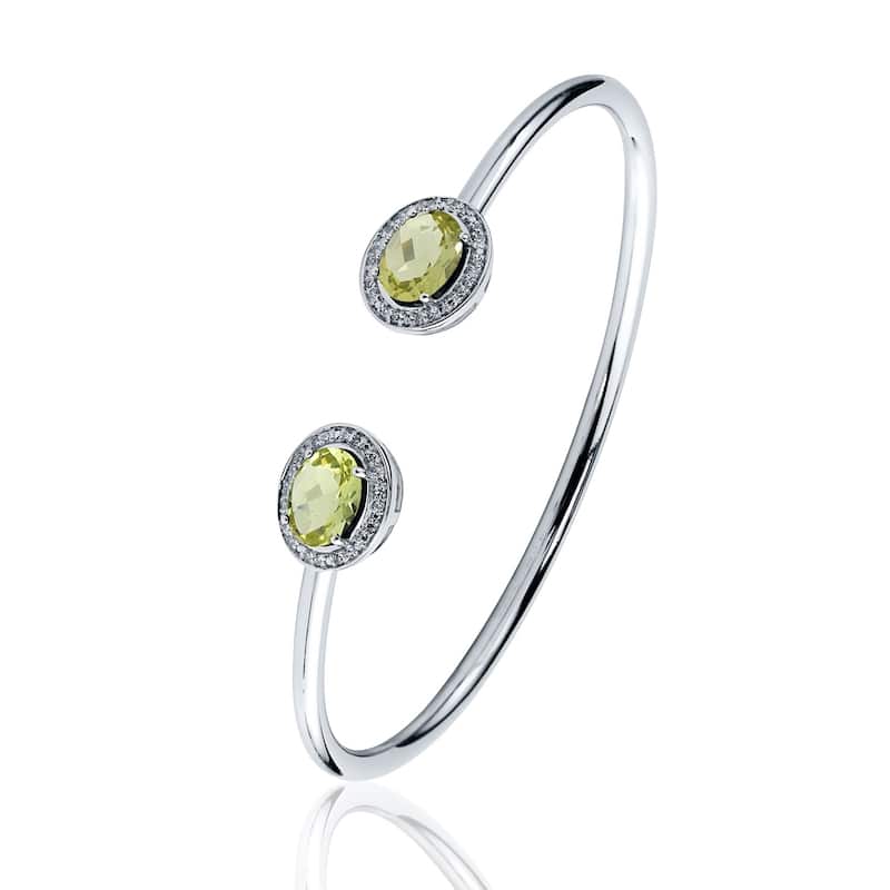 Auriya 2ct Oval Lemon Green Quartz Gold over Silver Bangle Bracelet with Diamond Accents