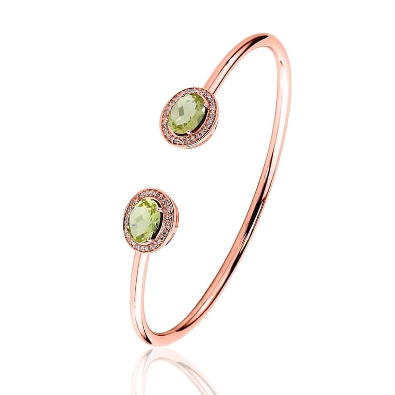 Auriya 2ct Oval Lemon Green Quartz Gold over Silver Bangle Bracelet with Diamond Accents