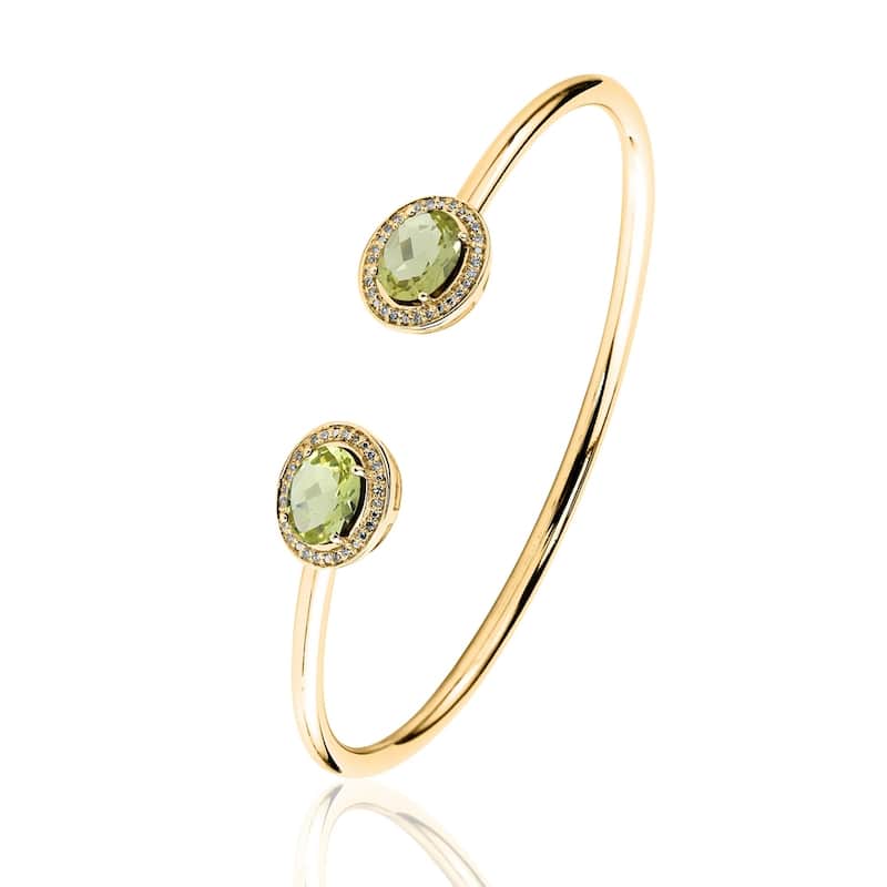Auriya 2ct Oval Lemon Green Quartz Gold over Silver Bangle Bracelet with Diamond Accents