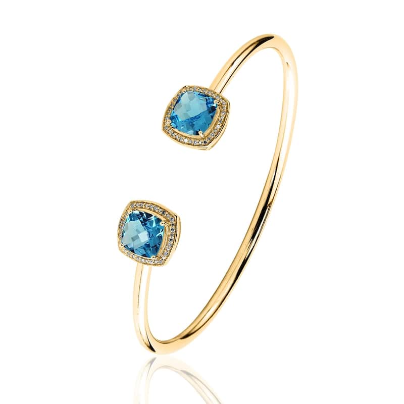 Auriya 4 1/2ct Cushion-Cut Swiss Blue Topaz Gold over Silver Bangle Bracelet with Diamond Accents