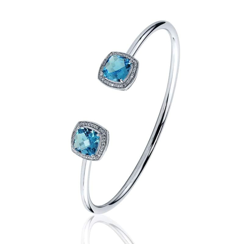 Auriya 4 1/2ct Cushion-Cut Swiss Blue Topaz Gold over Silver Bangle Bracelet with Diamond Accents