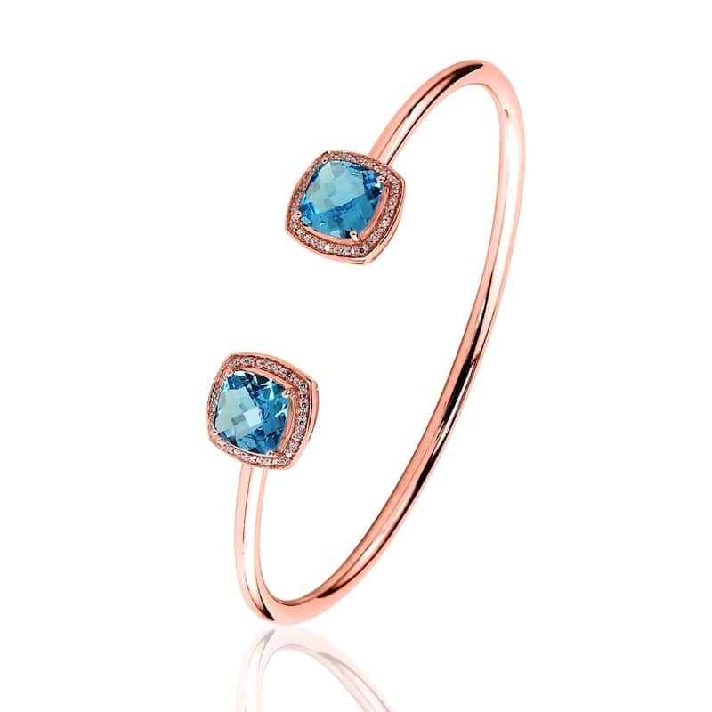 Auriya 4 1/2ct Cushion-Cut Swiss Blue Topaz Gold over Silver Bangle Bracelet with Diamond Accents