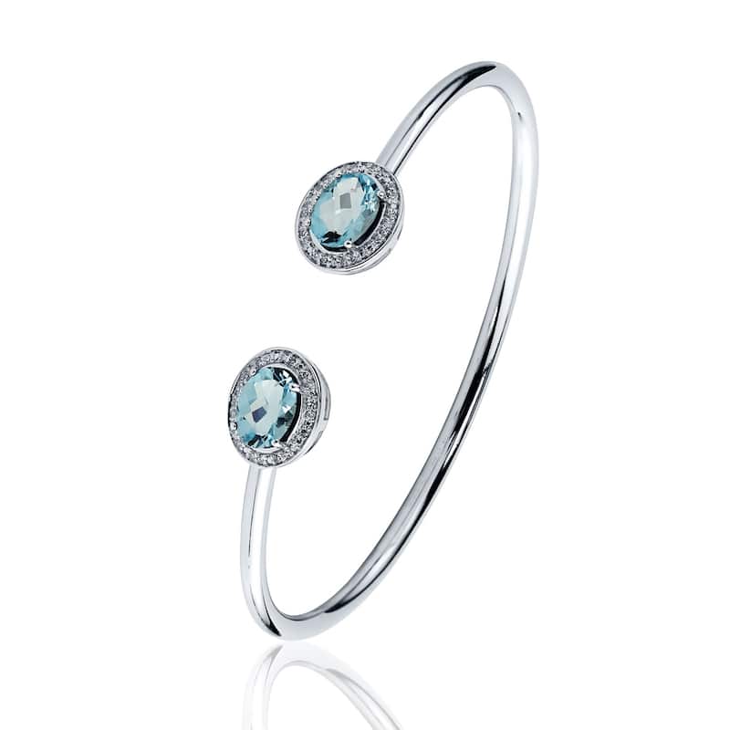 Auriya 3ct Oval Sky Blue Topaz Gold over Silver Bangle Bracelet with Diamond Accents